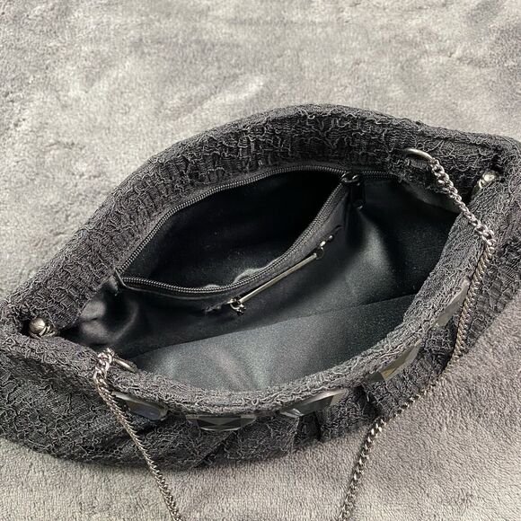 WHBM Women's Lace and Jewel Evening Bag Clutch Silver Chain Strap Black Shoulder - Picture 5 of 9